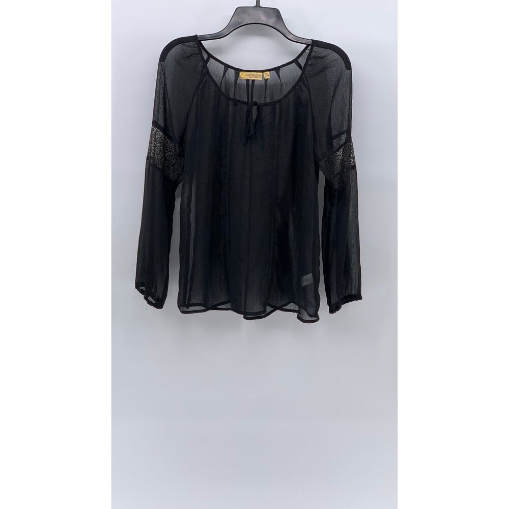PRINCESS VERA WANG Women's Black Sheer Long Sleeve Scoop-Neck Top SZ M
